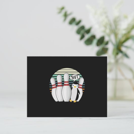 Bowling Pin Bowler Strike Spin Spare Penguin Gift ポストカード (スタンド正面)