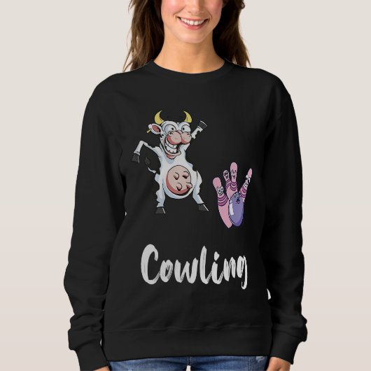 Bowling Pin Funny Bowling Bowler Cow Strike Bowlin スウェットシャツ (正面)