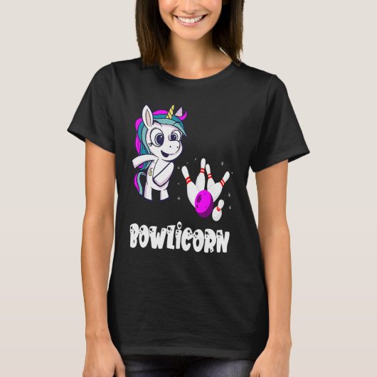 Bowling Pin Unicorn Bowling Team Strike Bowling Bo Tシャツ (正面)