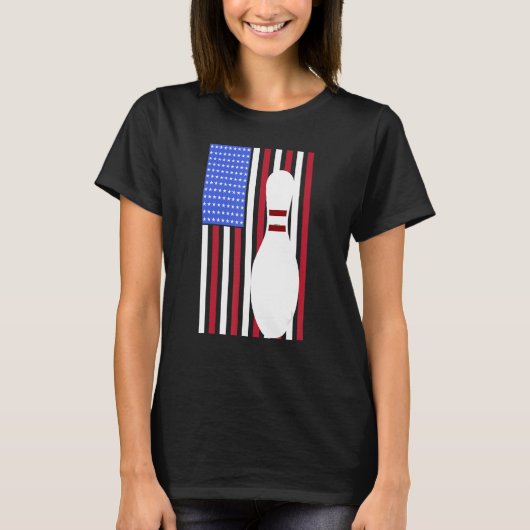 Bowling Pin US Flag American Bowling Player Bowler Tシャツ (正面)
