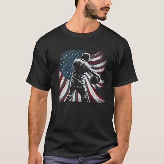 Bowling Player US Flag Graphic Tees for Men Women  Tシャツ (正面)