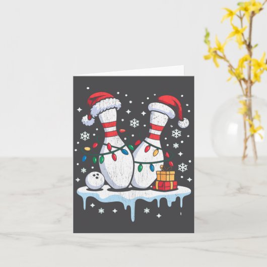 Bowling Santa Hat Funny Christmas Long Sleeve  カード (黄色い花)