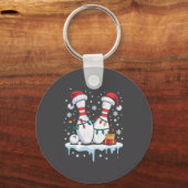 Bowling Santa Hat Funny Christmas Long Sleeve  キーホルダー (正面)
