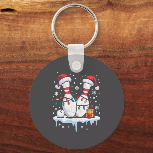 Bowling Santa Hat Funny Christmas Long Sleeve  キーホルダー (正面)