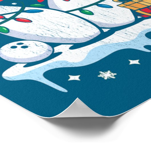 Bowling Santa Hat Funny Christmas Long Sleeve  ポスター (角)