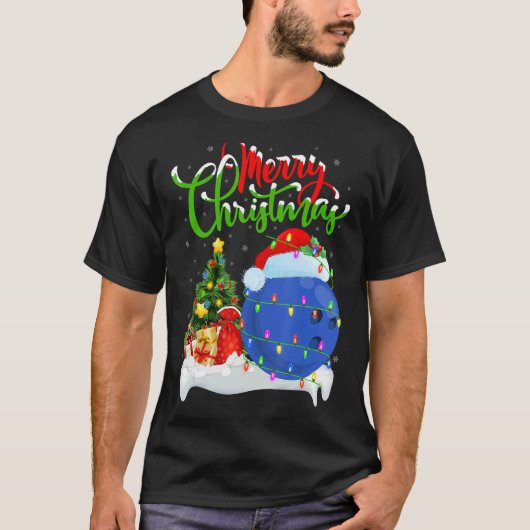 Bowling Sports   Xmas Decoration Santa Bowling Chr Tシャツ (正面)