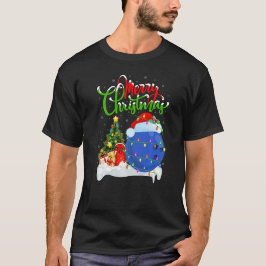Bowling Sports  Xmas Decoration Santa Bowling Chri Tシャツ (正面)