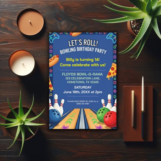 Bowling Themed Birthday Party Invitation 招待状