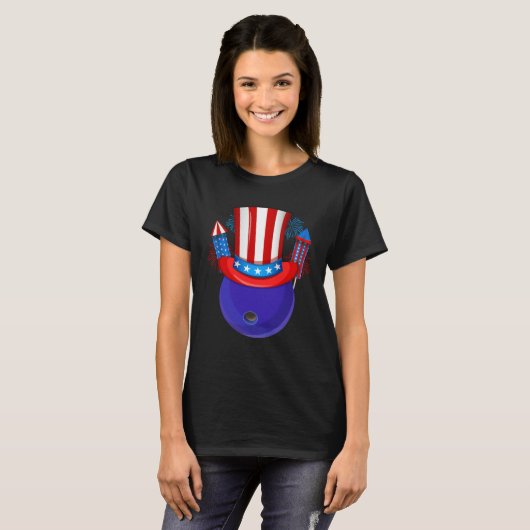 Bowling Uncle Sam American Flag Fireworks 4th of J Tシャツ (正面フル)