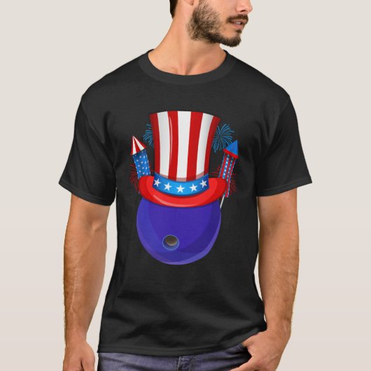 Bowling Uncle Sam American Flag Fireworks 4th of J Tシャツ (正面)