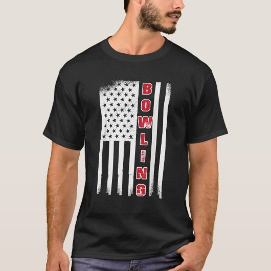 Bowling USA flag bowling team bowling ball Tシャツ (正面)