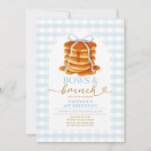 Bows and Brunch Pancake Blue 1st Birthday Ingham 招待状 (正面)