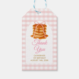 Bows and Brunch Pancake Pink 1st Birthday Gingham ギフトタグ
