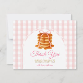 Bows and Brunch Pancake Pink 1st Birthday Gingham サンキューカード