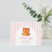 Bows and Brunch Pancake Pink 1st Birthday Gingham サンキューカード (スタンド正面)