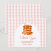 Bows and Brunch Pancake Pink 1st Birthday Gingham サンキューカード (正面/裏面)