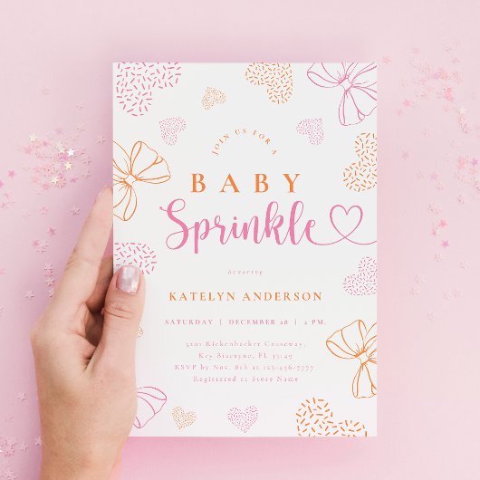 Bows and Hearts Sprinkle Baby Shower Invitation 招待状