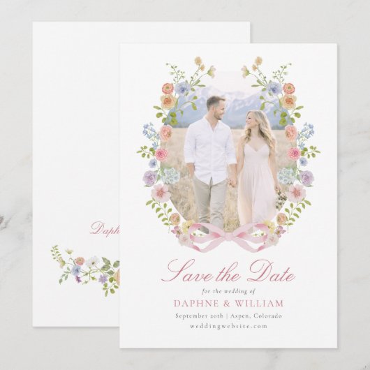 Bows and Wildflowers Photo セーブザデート (正面/裏面)