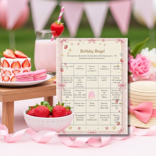 Bows Birthday Find Guest Bingo game card シーズンカード