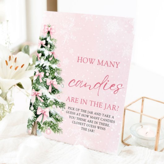 Bows Christmas Guessキャンディーの赤ちゃんシャワーの数を推測 台座サイン