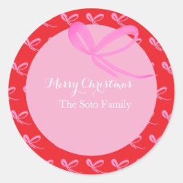 Bows Christmas Red Muted Bright Hand Drawn ラウンドシール