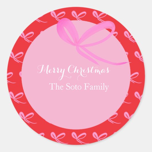 Bows Christmas Red Muted Bright Hand Drawn ラウンドシール (正面)