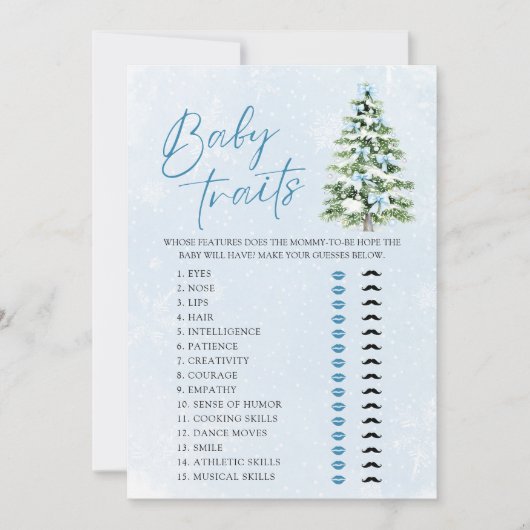 Bows Christmas Tree Baby Traits Baby Shower Game 招待状 (正面)