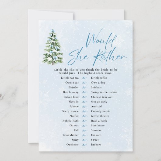 Bows Christmas Would She Rather Baby Shower Game 招待状 (正面)