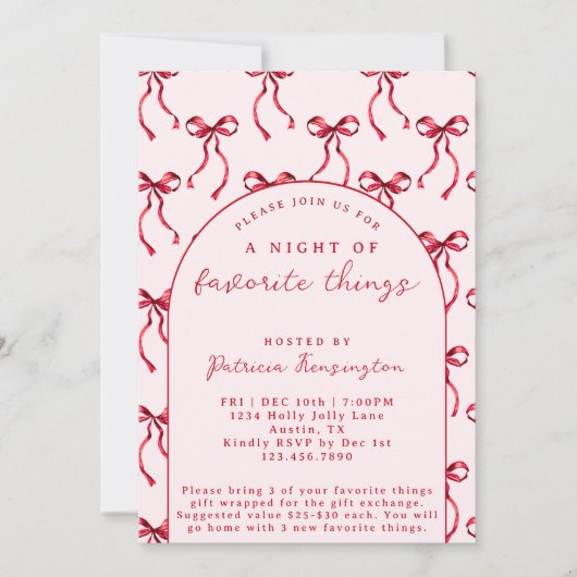 Bows Favorite Things Christmas Gift Exchange Party 招待状 (正面)