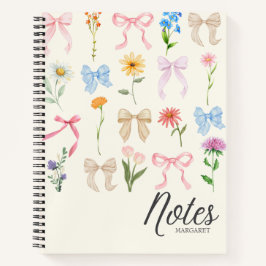 Bows Floral Classy Stylish Minimal  Notebook ノートブック