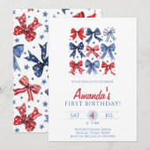  Bows fourth of July birthday 招待状 (正面/裏面)