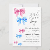 Bows Gender Reveal、GirlまたはBoy 招待状 (正面)