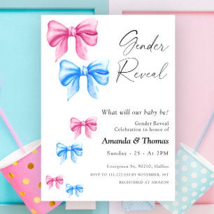 Bows Gender Reveal、GirlまたはBoy 招待状
