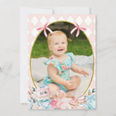 Bows Pink Photo Alice Onederland 1st Birthday 招待状 (裏面)