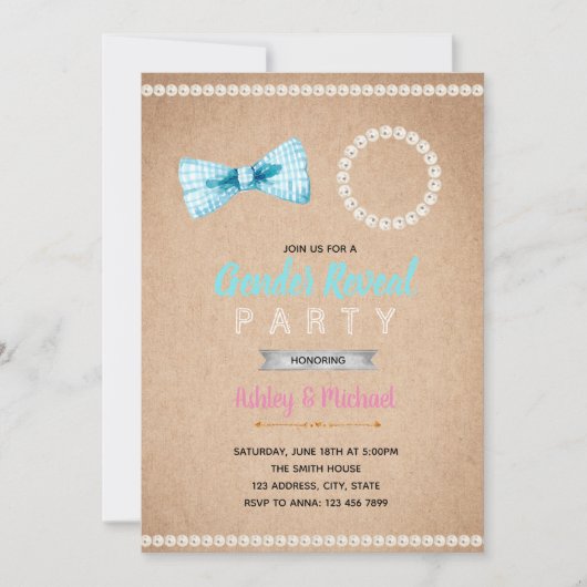BowtieまたはPear Gender Reveal Invitation 招待状 (正面)