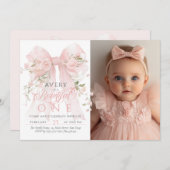 Bowtiful One Photo 1st誕生日フローラBow Girls 招待状 (正面/裏面)