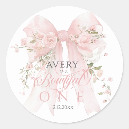 Bowtiiful One 1歳の誕生日 フラワーボウ ガールズ ラウンドシール (正面)