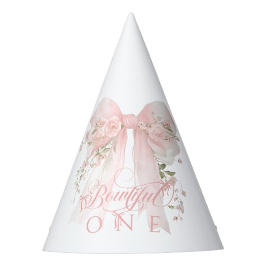 Bowtiiful One 1st Birthday Floral Bow Girls パーティーハット (正面)