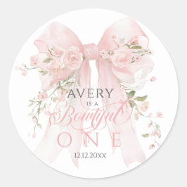 Bowtiiful One 1st Birthday Floral Bow Girls ラウンドシール