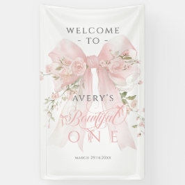 Bowtiiful One 1st Birthday Floral Bow Girls 横断幕
