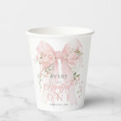 Bowtiiful One 1st Birthday Floral Bow Girls 紙コップ (正面)