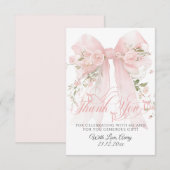 Bowtiiful One Photo 1st Birthday Floral Bow Girls サンキューカード (正面/裏面)