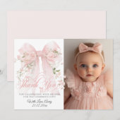 Bowtiiful One Photo 1st Birthday Floral Bow Girls サンキューカード (正面/裏面)