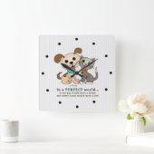 BowWowとMeeYow (ペット養子縁組 – 人間的トリートメント) スクエア壁時計 (ホーム)