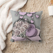 Box Meのピンクのハートとバラのヴィンテージスケッチ クッション (ブランケット)