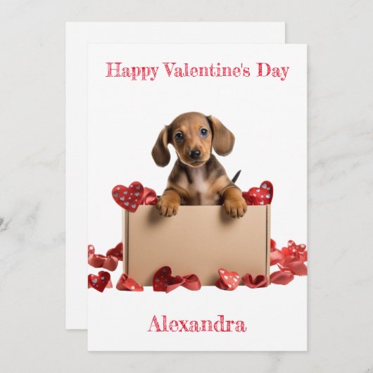 Box Valentine CardでDachshundのパピーをパーソナライズ シーズンカード (正面/裏面)