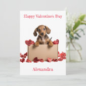 Box Valentine CardでDachshundのパピーをパーソナライズ シーズンカード (スタンド正面)