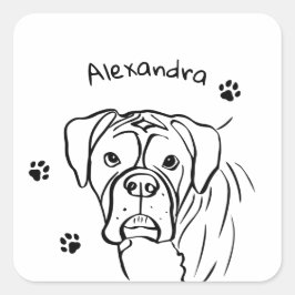 Boxer:お洒落編集可能な文字ラインアート スクエアシール