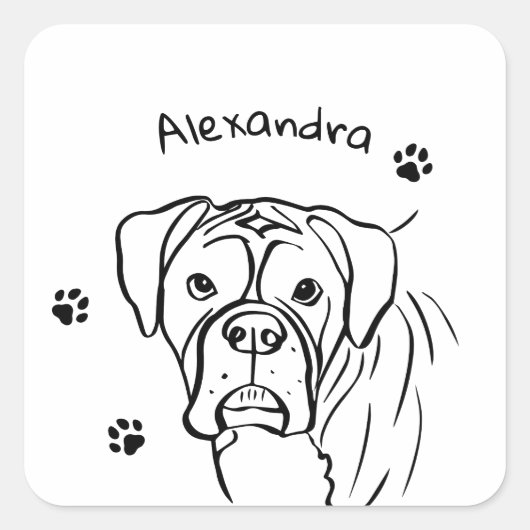 Boxer:お洒落編集可能な文字ラインアート スクエアシール (正面)