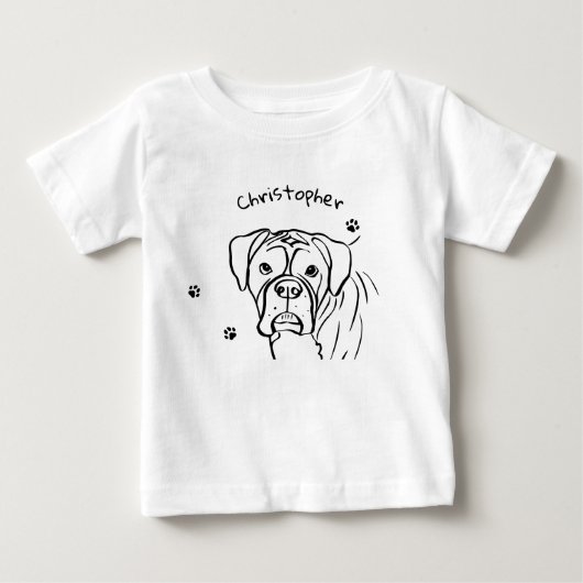Boxer:お洒落編集可能な文字ラインアート ベビーTシャツ (正面)